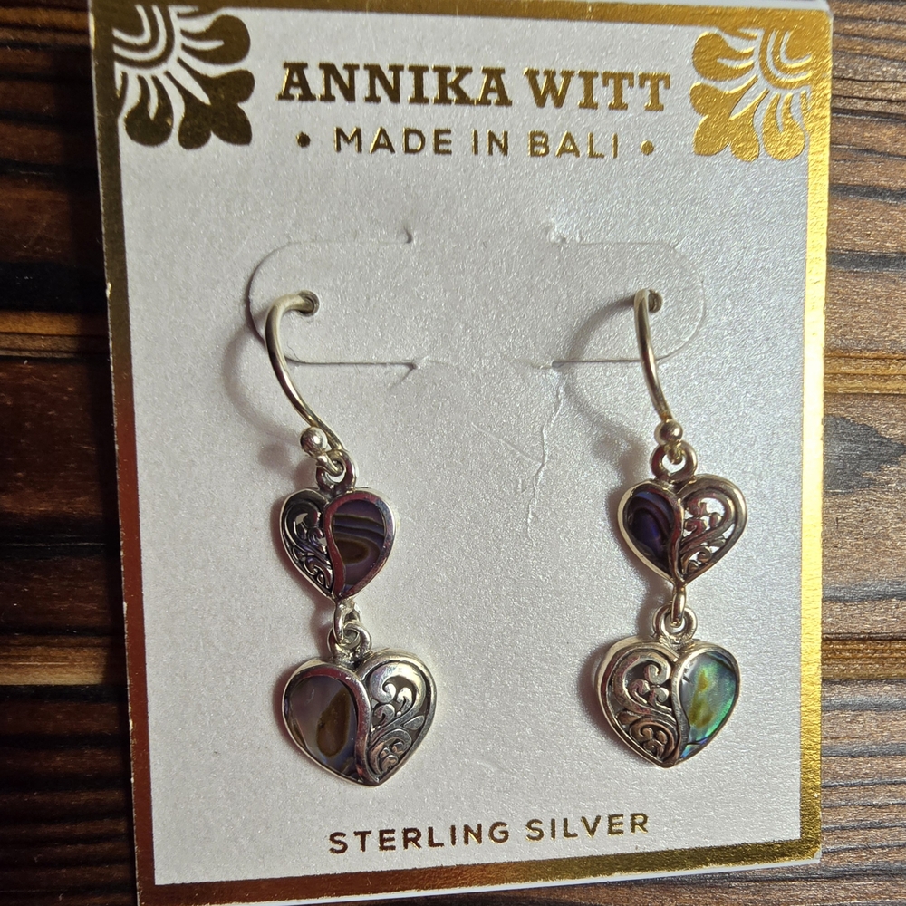Annika Witt sterling silver and abalone shell heart dangle earrings!